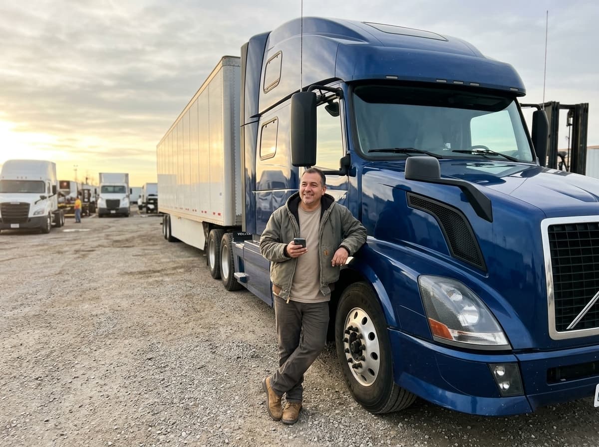 New owner-operator standing beside their first semi-truck